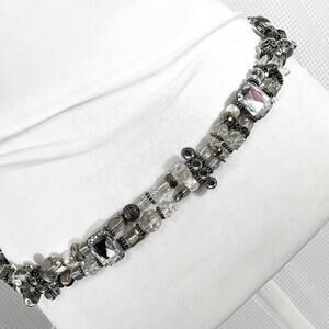 GORGEOUS RANDOMLY JEWELED INDUSTRIAL INFLUENCED RHINESTONE & BEAD BELT, CHAIN!